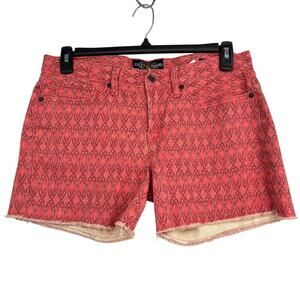 Lucky Brand Abbey Jean Short Size 10 Faded Red Coral Ikat Cutoff Frayed Hem